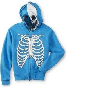 Boys Costume Hoodie Jacket Skeleton 5/6 FSD Zip Up Face Mask Blue Halloween
